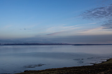 Naklejka premium Evening fjord, mountains and sky, Iceland