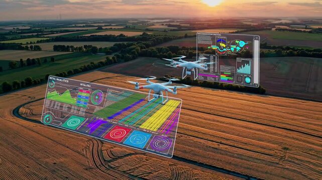 A breathtaking 4K ultra-HD aerial stock video capturing the seamless integration of smart agriculture and modern technology, where precision farming enhances efficiency and sustainability. 