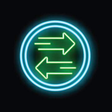 Neon sign illustrating the concept of two opposing forces with green arrows pointing in opposite directions
