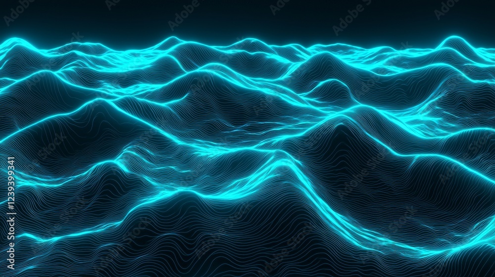 Wall mural Abstract digital wave of particles. Big data visualization. 3D illustration