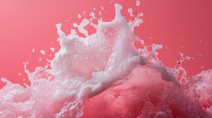 Pink liquid splash captured mid-air against a vibrant backdrop