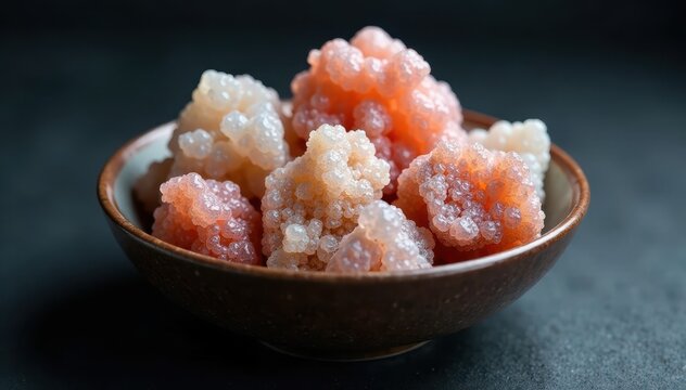 Raw zeolite mesolite stones in a bowl on a dark background, Zeolites, natural wonders, nature