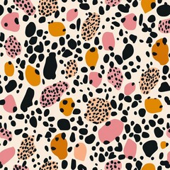 Fototapeta premium A 90s-inspired animal print featuring a seamless pattern of colorful leopard spots.