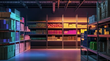 Modern grocery store with neatly arranged shelves