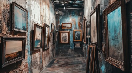 Fototapeta premium Art gallery corridor with framed paintings