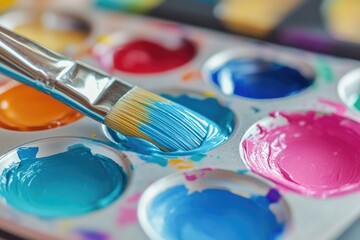 Fototapeta premium Colorful painting supplies on a palette.