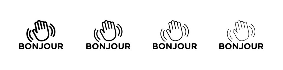 Bonjour text with hand wave icon Flat illustration sign © student