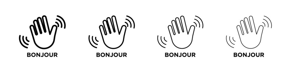 Bonjour text with hand wave icon Flat illustration sign © student
