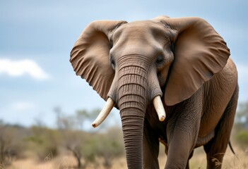 Obraz premium Close-up of majestic elephant in natural habitat. Wildlife portrait for conservation and nature awareness.