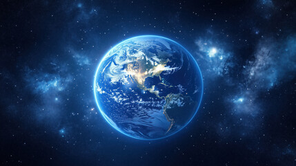 Earth Glowing at Night from Space with Twinkling City Lights Across Continents Against the Vast Dark Expanse of the Universe