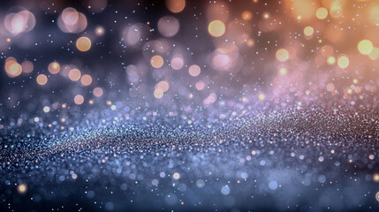 Obraz premium The photo shows a sparkling, glittery surface with bokeh lights in the background, creating a dreamy and festive atmosphere.
