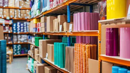 Fototapeta premium Colorful books arranged neatly on library shelves
