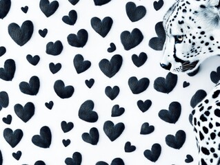 Fototapeta premium The leopard has a unique backdrop of hearts, creating an image that is both striking and meaningful.