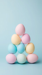Colorful easter egg arrangement against pastel background for festive decoration
