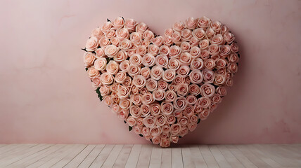 Giant Heart of Pink Roses on a Pastel Background for Elegant Photos