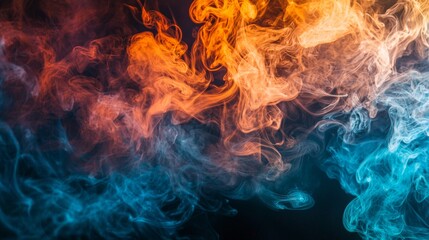 Fiery red and blue smoke in an abstract composition