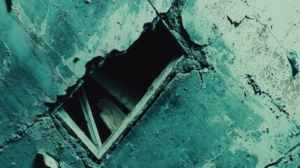 Cracked Wall with Square Opening in Abandoned Deteriorating Room