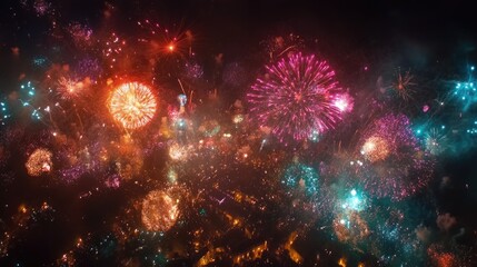 Fototapeta premium A vibrant and lively night scene with fireworks lighting up the sky.