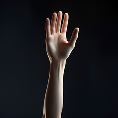 Several only human hands raising hands to answer a question or volunteer during a conference or show against a black background, creating a sense of participation and engagement