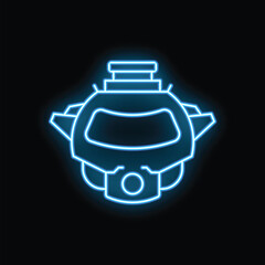 Obraz premium Blue neon sign is shining in the dark, depicting a robot head with an antenna on top