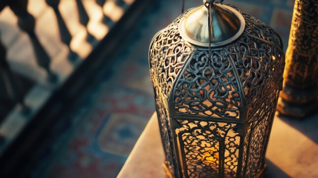 Ornate metal lantern, handmade with intricate patterns, traditional ethnic design, likely used for light and decorative purposes in a culture that values craftsmanship.