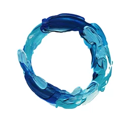 Selbstklebende Fototapeten Farben Im Wasser Acrylic, Watercolor Ink brush stroke painting smear circle drop blot frame. Abstract blue color relief stain on white background.  © Liliia