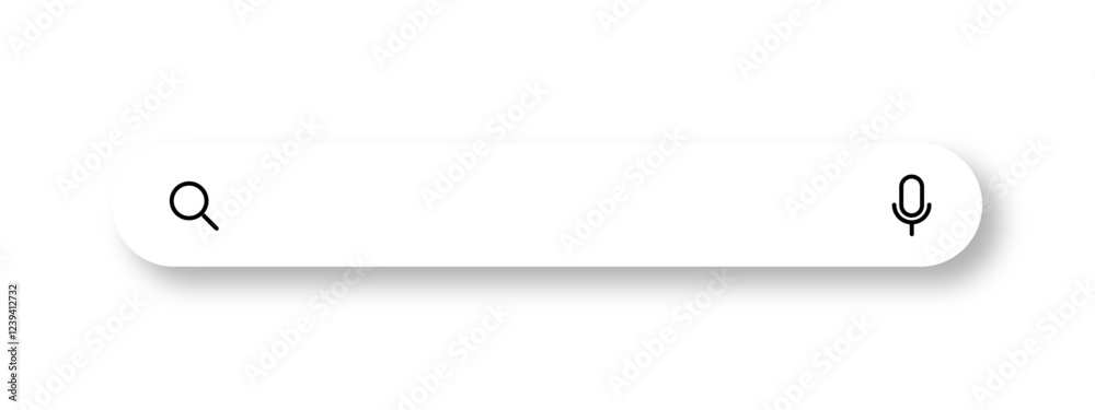 Poster Search here. Search bar for ui. Search bar vector icons in flat design. search boxes with shadow on transparent background. Search browser bar, magnifier button.