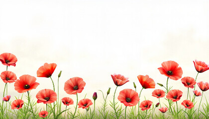 Naklejka premium Poppies blooming against a soft pastel background