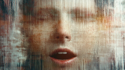 Faceless Individual Overwhelmed by Noise and Criticism in an Imaginative Abstract Setting