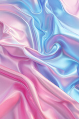 Obraz premium A close-up of flowing iridescent satin fabric in soft pastel shades of pink and blue, creating a luxurious and elegant texture.