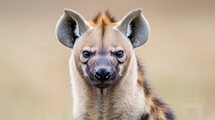 Hyena portrait, African savanna, alert expression, wildlife photography, nature documentary