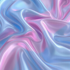 Obraz premium A close-up of flowing iridescent satin fabric in soft pastel shades of pink and blue, creating a luxurious and elegant texture.