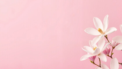 Fototapeta premium Pink magnolia flowers against a soft pink background