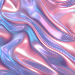 Obraz premium A close-up of flowing iridescent satin fabric in soft pastel shades of pink and blue, creating a luxurious and elegant texture.