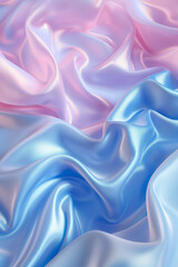 Obraz premium A close-up of flowing iridescent satin fabric in soft pastel shades of pink and blue, creating a luxurious and elegant texture.