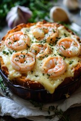 A delicious, indulgent main course with a delightful seafood twist. Shrimp and cheese come together in this mouthwatering baked dish that's sure to impress.
