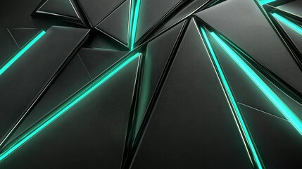 Abstract Geometric Background with Neon Blue and Black Triangles