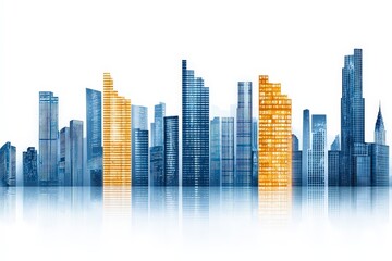 Modern City Skyline with Abstract Tall Buildings and Reflection