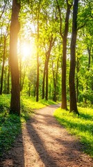 Fototapeta premium Sunlit Path Through a Lush Green Forest