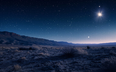 Fototapeta premium A serene night sky filled with stars over rolling desert hills. Perfect for themes of tranquility, stargazing, and natural wonders.