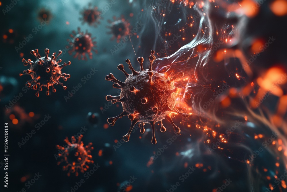 Poster respiratory virus infection illustrated with 3d rendering showcasing potential dangers to lung healt