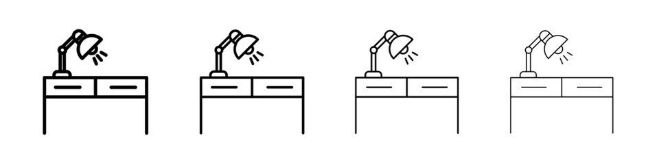 Desk with lamp icon linear logo isolated