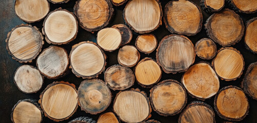 pile of naturial log round teak wood tree stump texture background pattern use for interior wall decoration