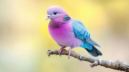 Obraz premium Pink-necked pigeon perched on branch, blurred background, nature photography, wildlife stock image