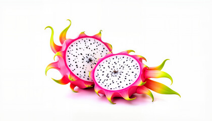 Exotic dragon fruit revealing speckled flesh against vivid backdrop, freshness