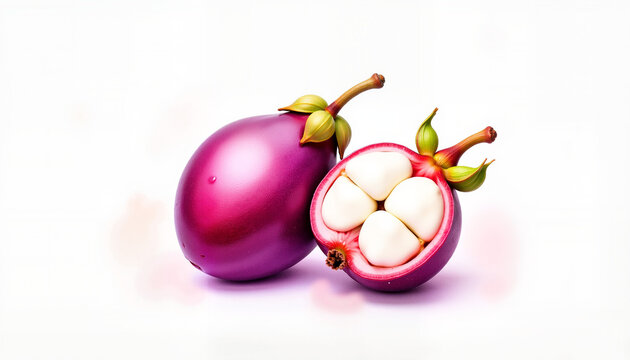 Vibrant mangosteen fruit revealing soft white interior, tropical delight