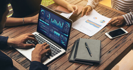 Business data dashboard provide business intelligence analytic for marketing strategy planning snugly with big data set to analyze customer demands and foreseeing business future