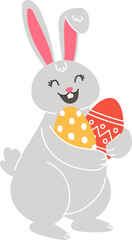 Smiling Easter Bunny Holding Painted Easter Eggs