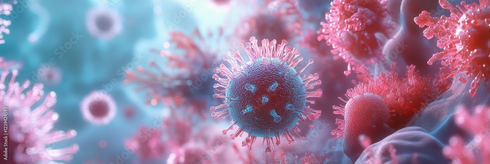 Poster visual representation of respiratory virus infection and its impact on lung cells in a medical conte