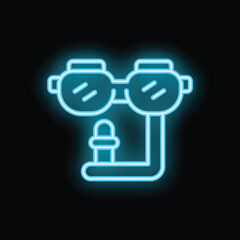 Glowing neon icon of a diving mask, evoking underwater exploration and summer adventures
